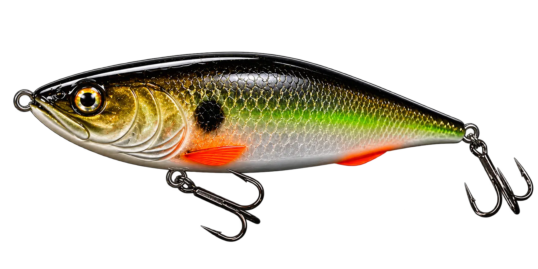 Designstudie des Big Hunter EPX: einteiliger Hardbait mit grün-goldenem Dekor